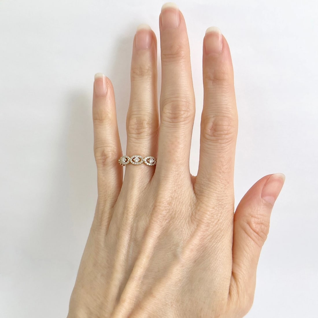 Oval Open Halo Diamond Band Ring 14K Yellow Gold, .52 CTW - 3