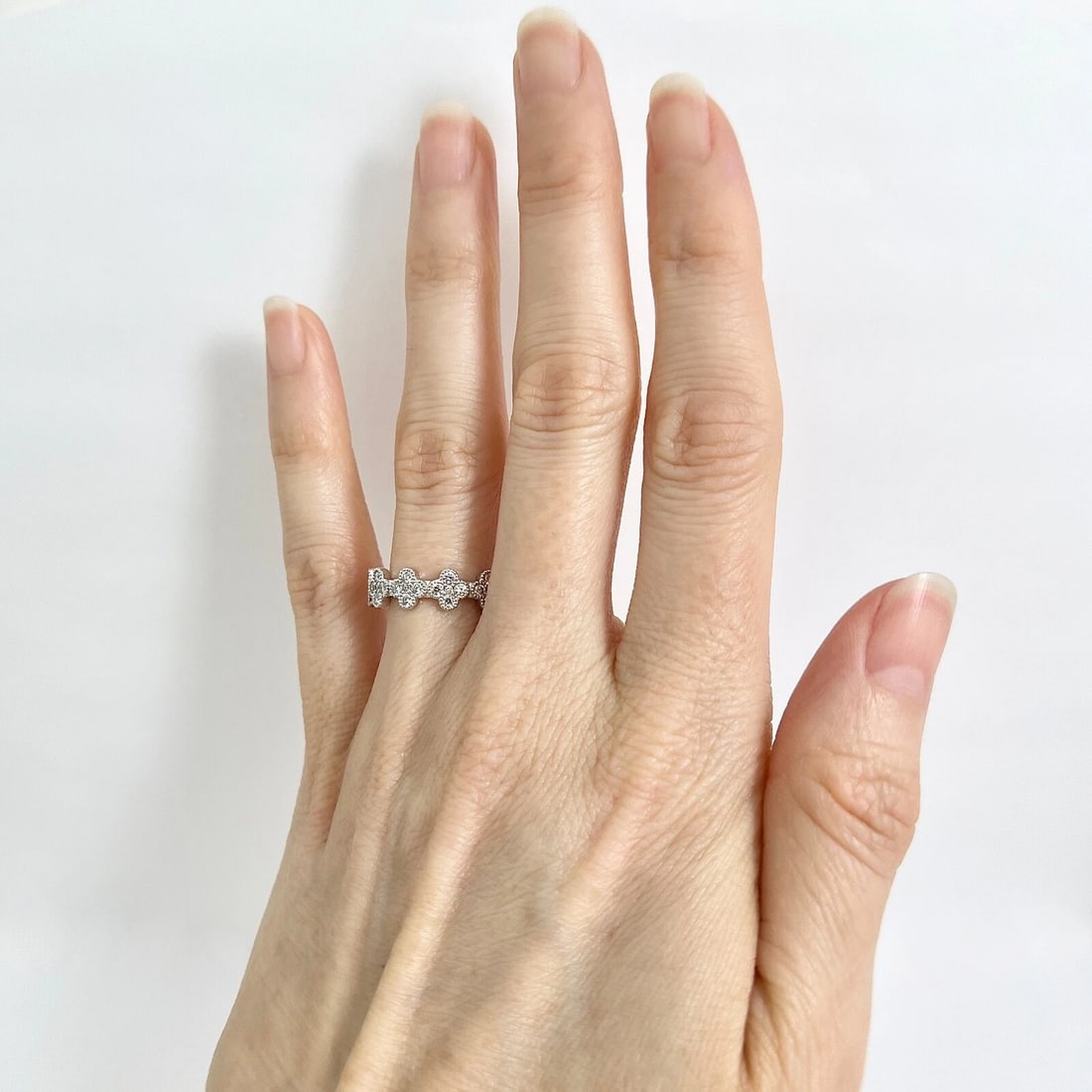 Cluster Diamond Clover Milgrain Statement Ring 14K White Gold, .51 CTW - 4