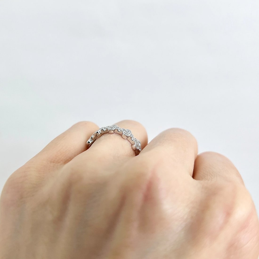 Cluster Diamond Clover Milgrain Statement Ring 14K White Gold, .51 CTW - 6