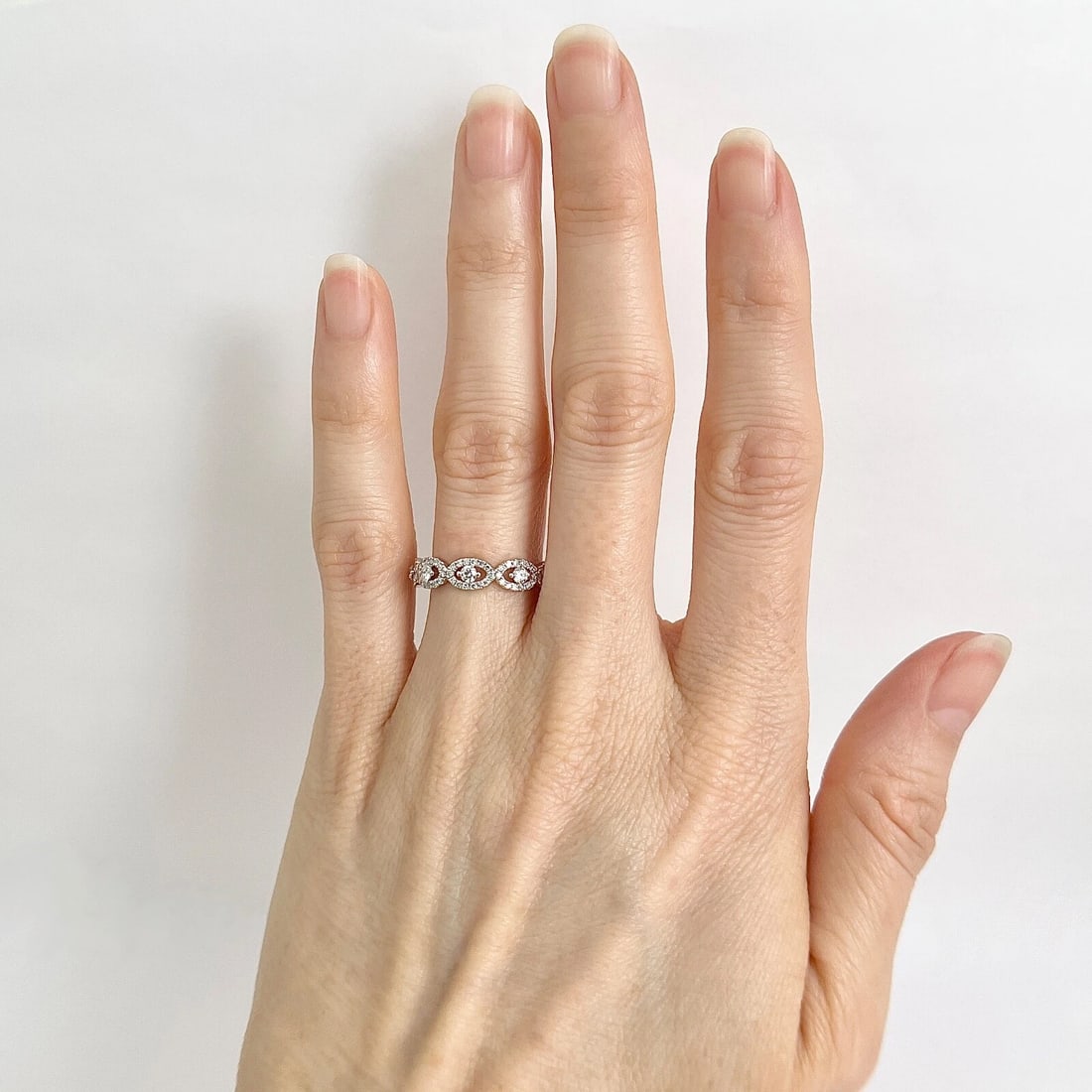 Open Oval Halo Diamond Statement Ring Band 14K White Gold, .46 CTW - 3