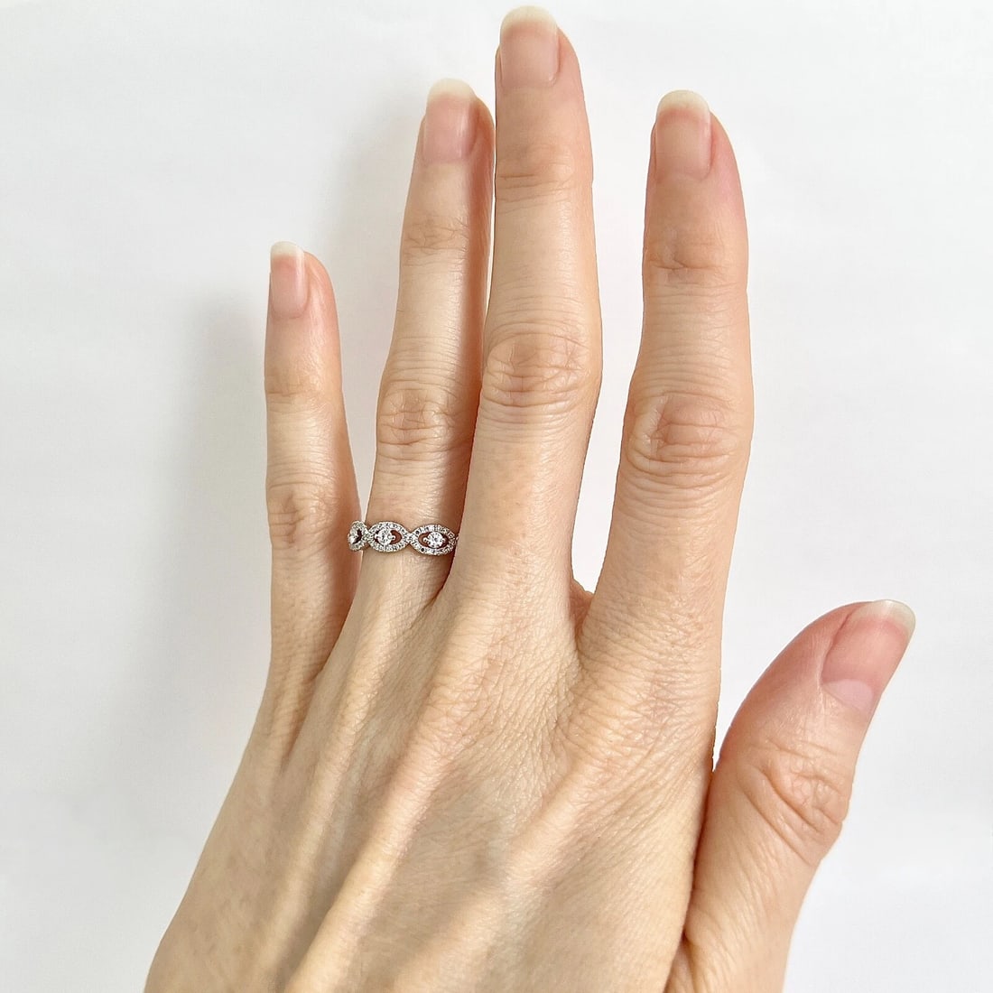 Open Oval Halo Diamond Statement Ring Band 14K White Gold, .46 CTW - 4