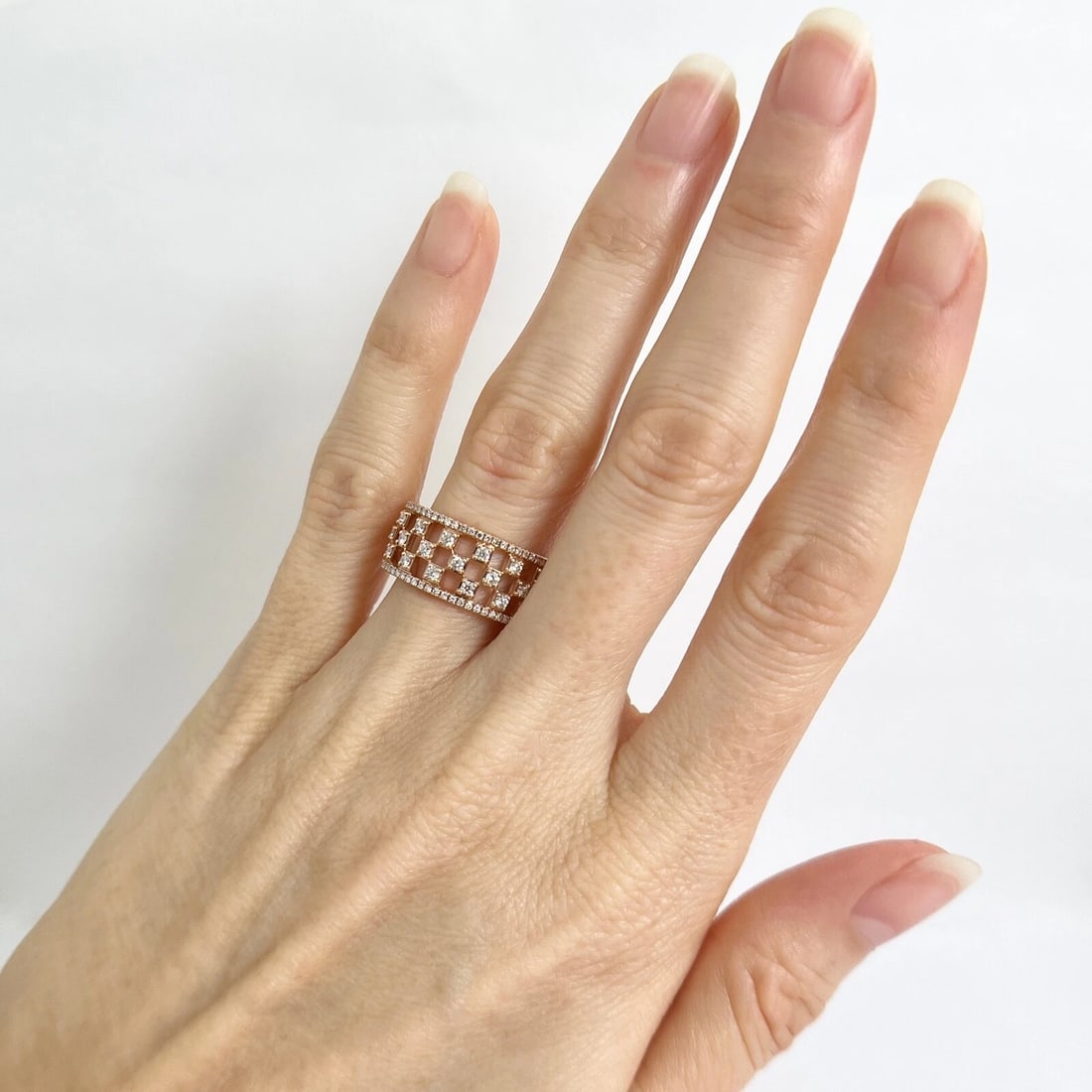 Wide Checkerboard Diamond Band Ring 14K Pink Rose Gold .55 CTW - 5