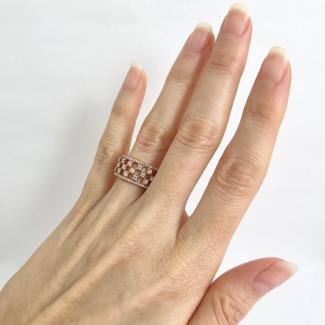 Wide Checkerboard Diamond Band Ring 14K Pink Rose Gold .55 CTW - 6