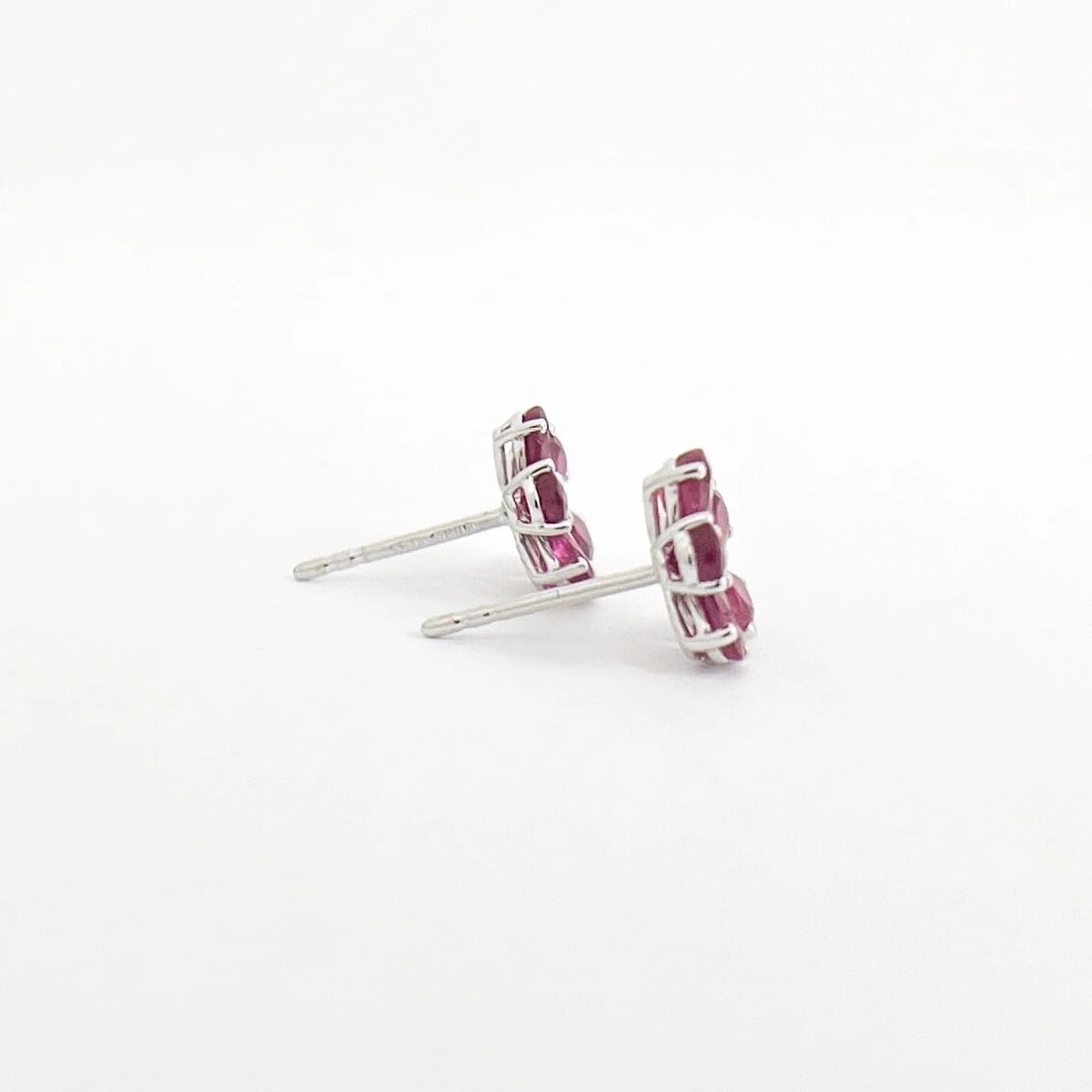 Ruby Diamond Cluster Pear Flower Stud Earrings 18K White Gold, 2.41 CTW - 6