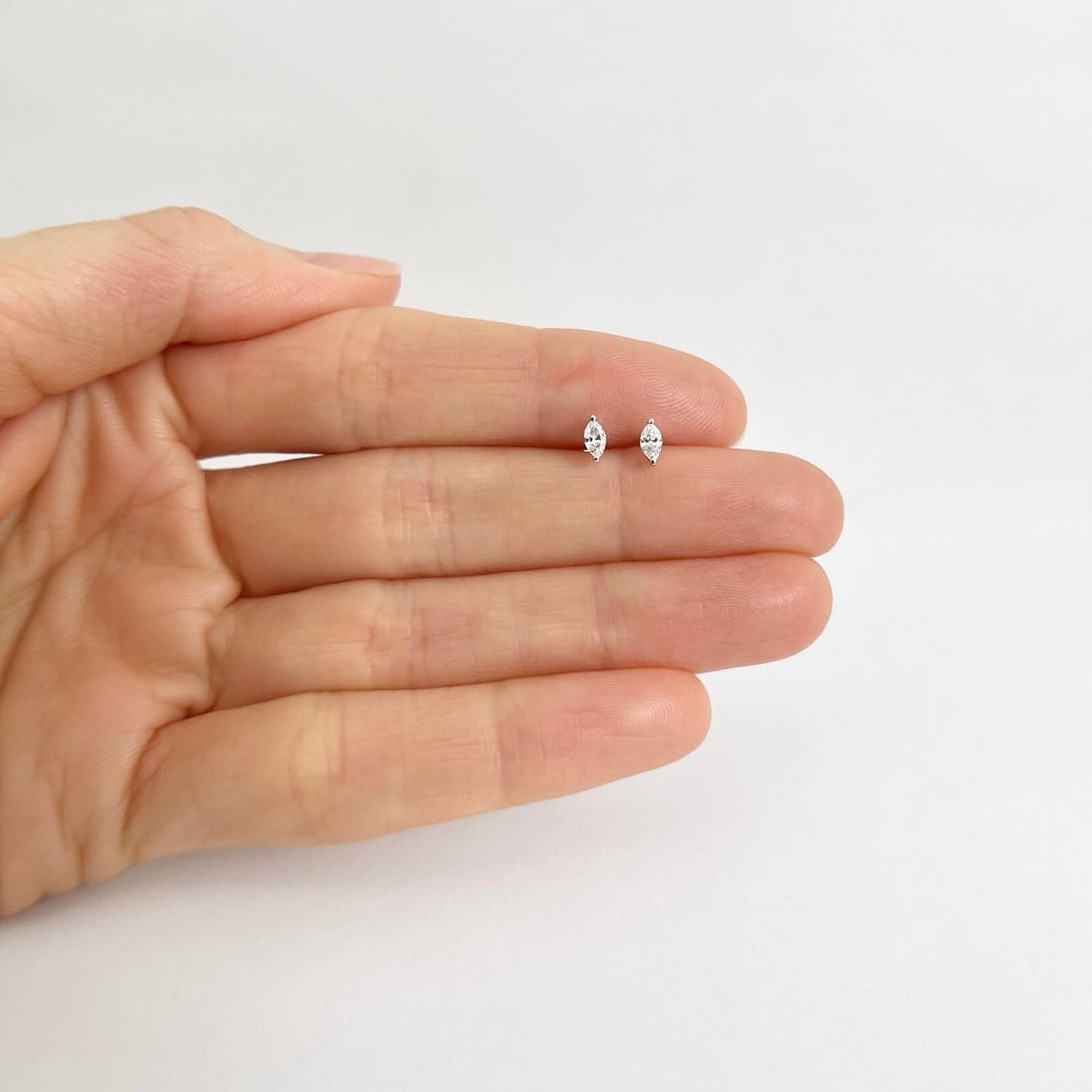 Marquise Diamond Stud Earrings 14K White Gold .15 CTW - 3