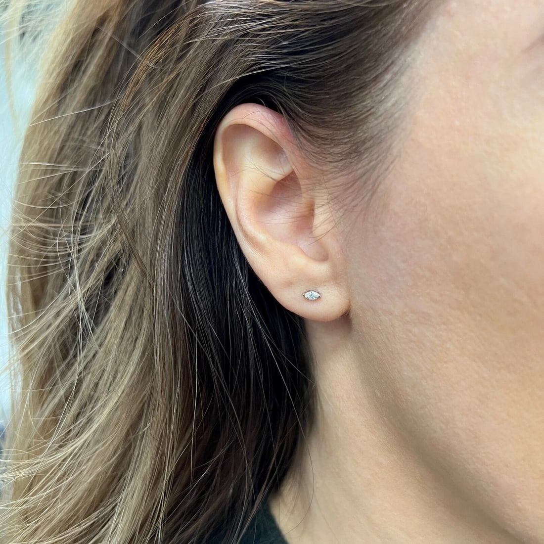 Marquise Diamond Stud Earrings 14K White Gold .15 CTW - 5