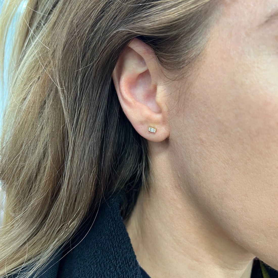 Baguette Round Diamond Cluster Stud Earrings 14K Yellow Gold .15 CTW - 4