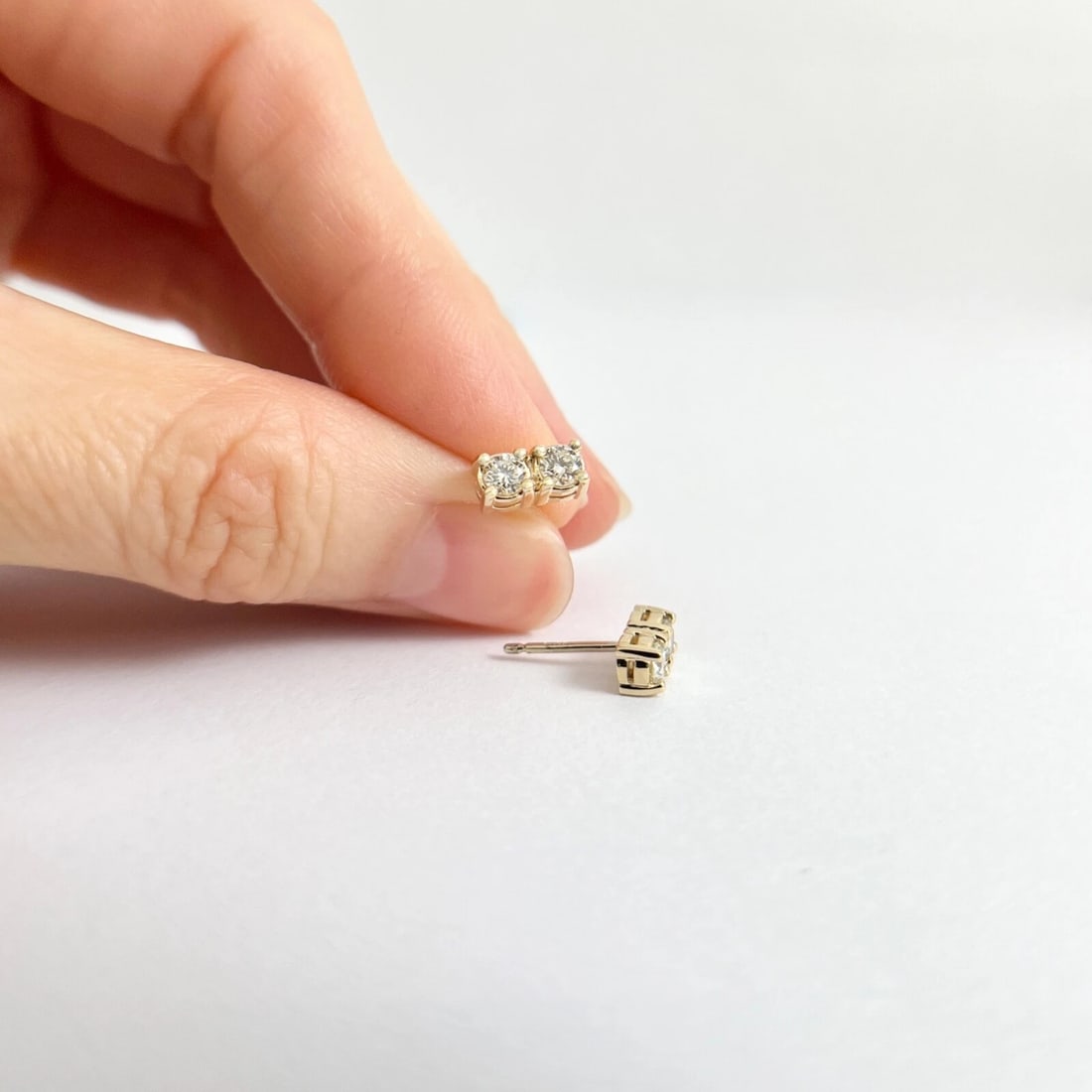 2-Stone Diamond Bar Stud Earrings 14K Yellow Gold .47 CTW - 4