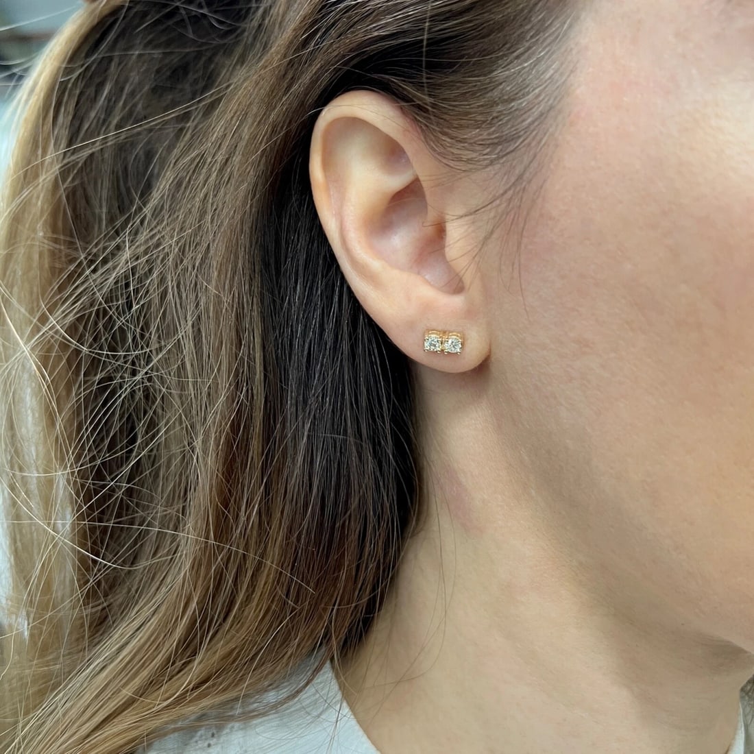 2-Stone Diamond Bar Stud Earrings 14K Yellow Gold .47 CTW - 6