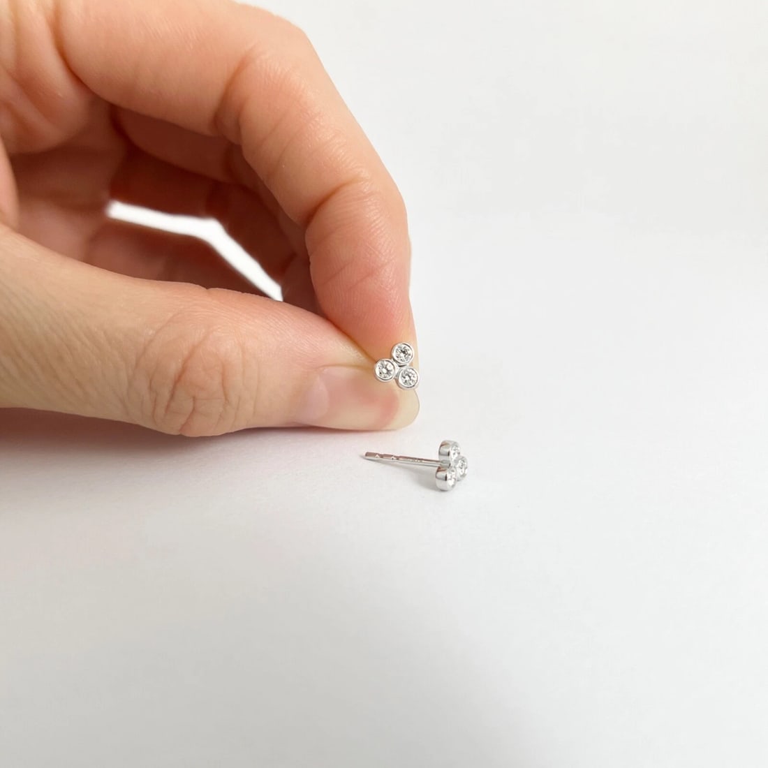 Round 3-Stone Diamond Bezel Cluster Stud Earrings 14K White Gold .20 CTW - 4