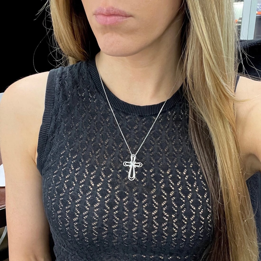 Diamond Loop Cross Religious Pendant Necklace 14K White Gold .25 CTW - 5