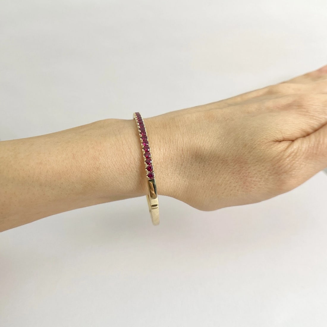 Ruby Gemstone Bangle Bracelet 14K Yellow Gold, 2.25 CTW - 4