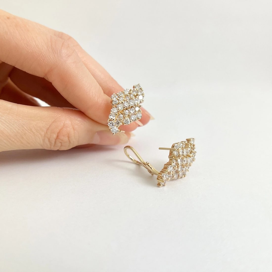 Cluster Diamond Drop Earrings 14K Yellow Gold, 2.24 CTW - 4