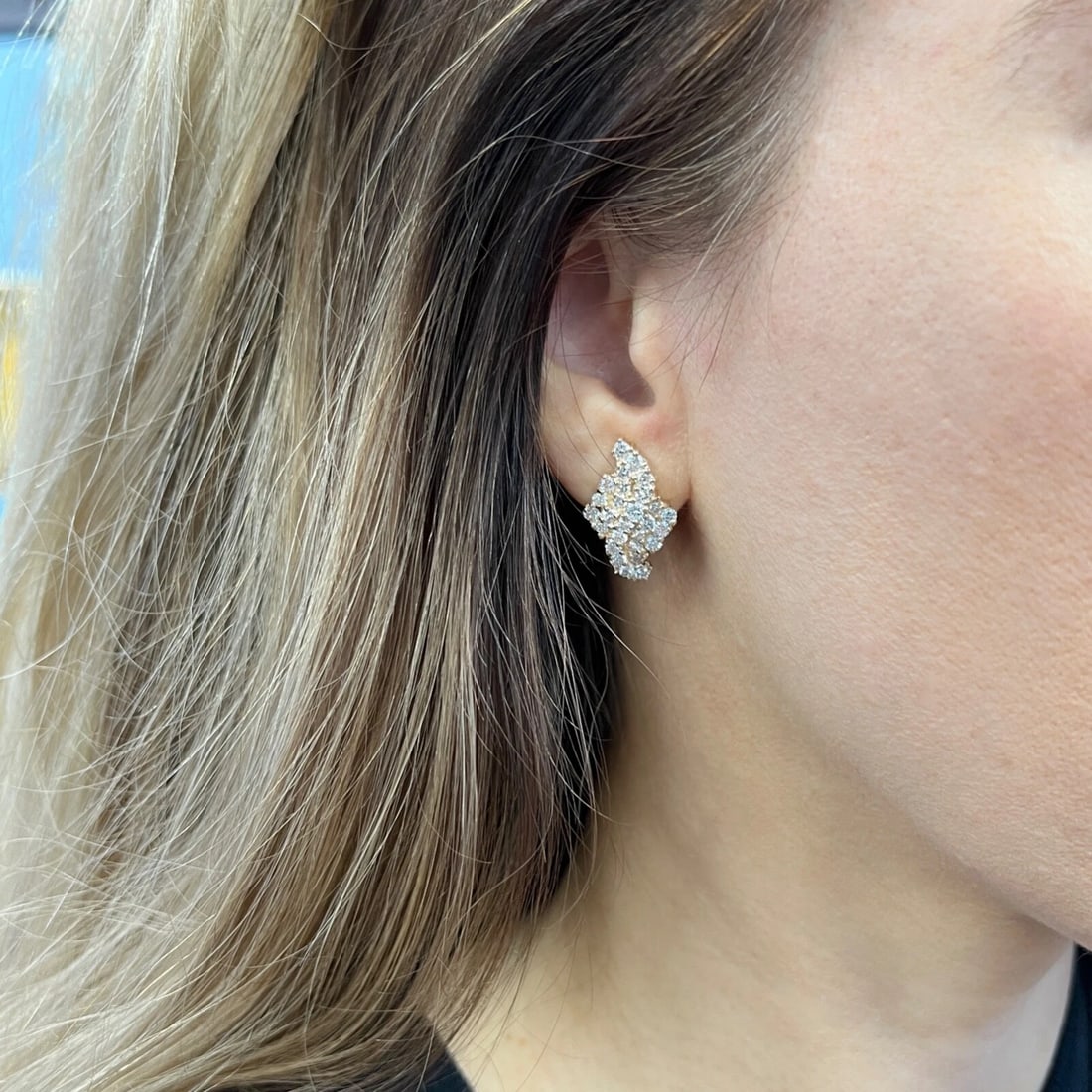 Cluster Diamond Drop Earrings 14K Yellow Gold, 2.24 CTW - 5