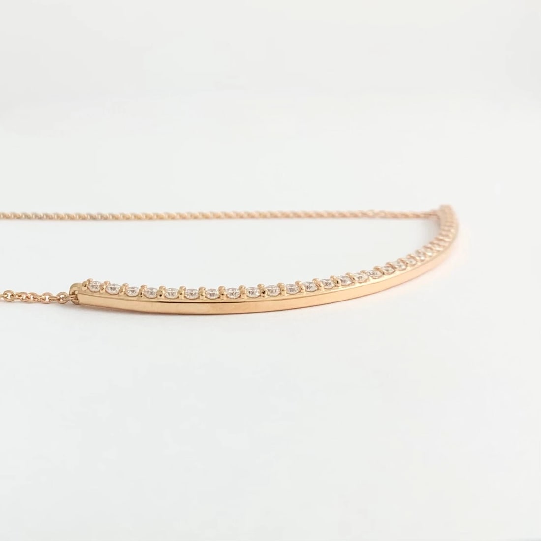 Large Curved Diamond Bar Smile Pendant Necklace 14K Rose Gold, 1.02 CTW - 6