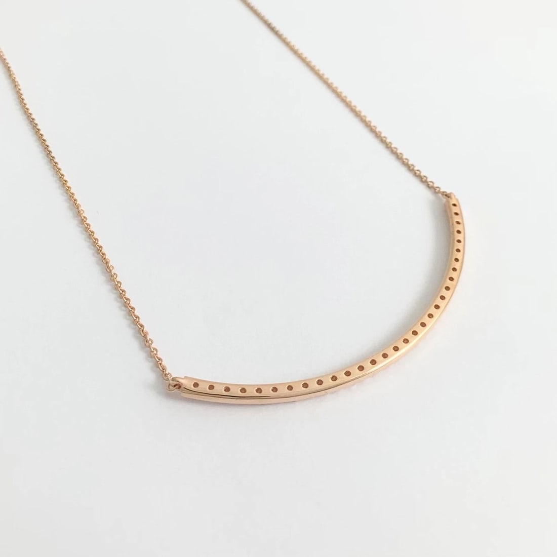 Large Curved Diamond Bar Smile Pendant Necklace 14K Rose Gold, 1.02 CTW - 7