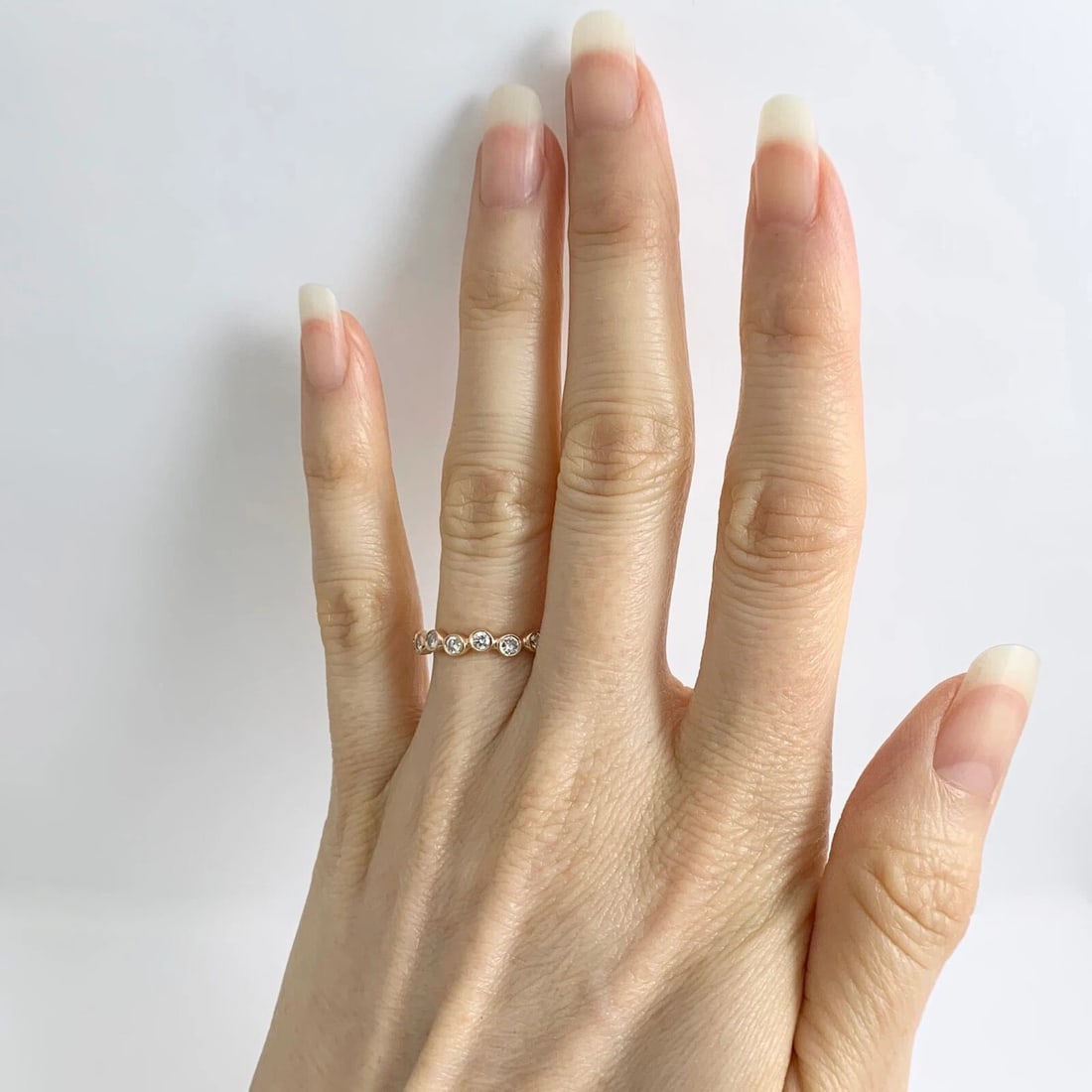 Round Bezel Diamond Eternity Ring Wedding Band 14K Pink Rose Gold, Size 6.75 - 4
