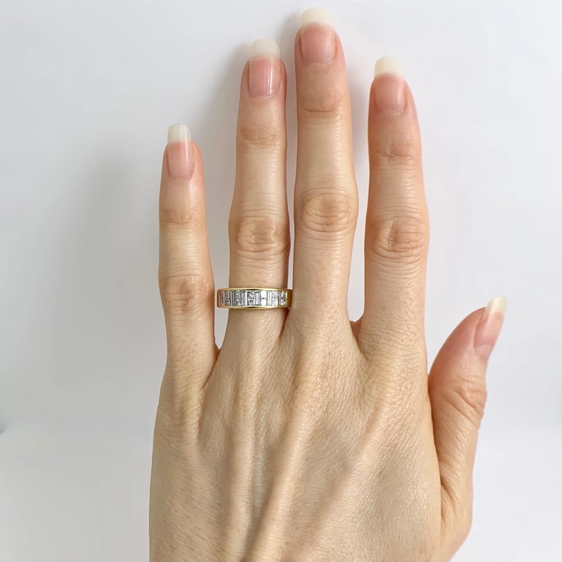 Invisible Baguette Princess Diamond Dome Band Ring 18K Yellow Gold, 1.35 CTW - 3