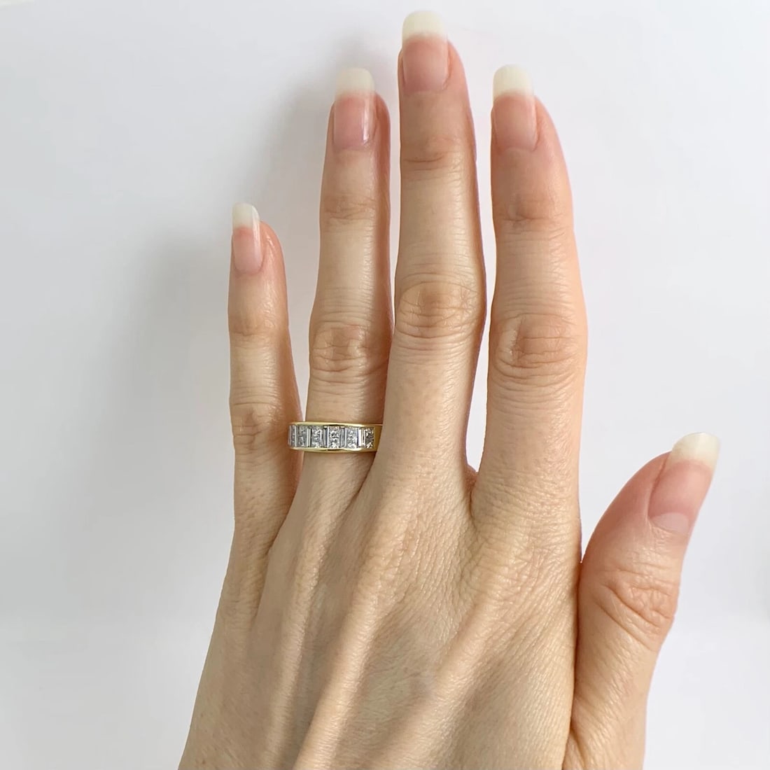 Invisible Baguette Princess Diamond Dome Band Ring 18K Yellow Gold, 1.35 CTW - 5