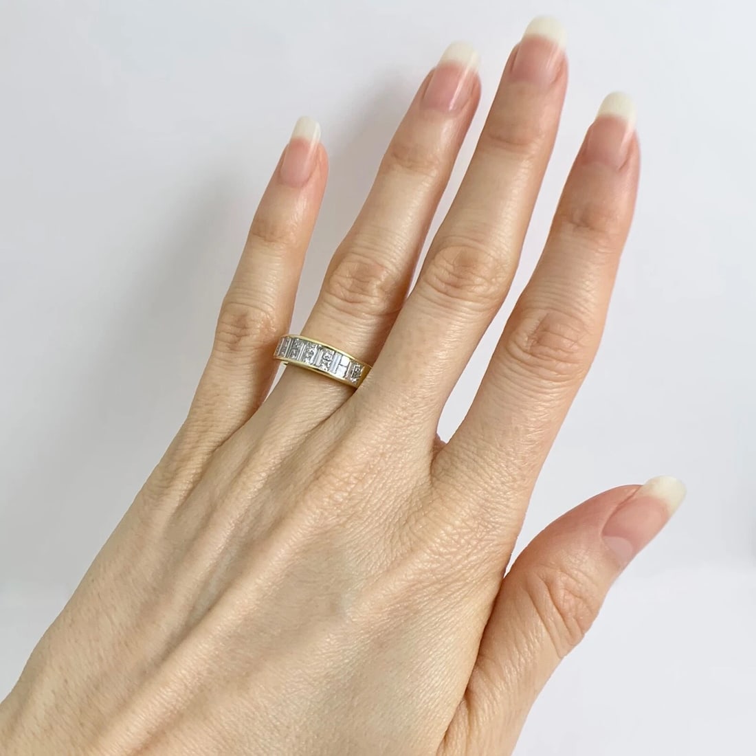 Invisible Baguette Princess Diamond Dome Band Ring 18K Yellow Gold, 1.35 CTW - 6