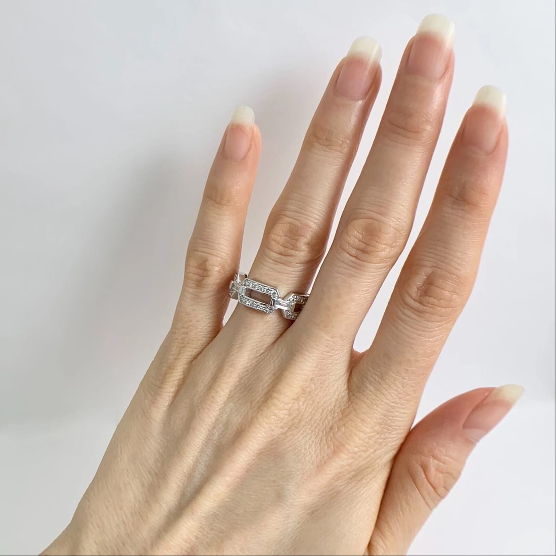 Wide Open Link Pave Diamond Eternity Ring Statement Band Platinum, 1.15 CTW - 4