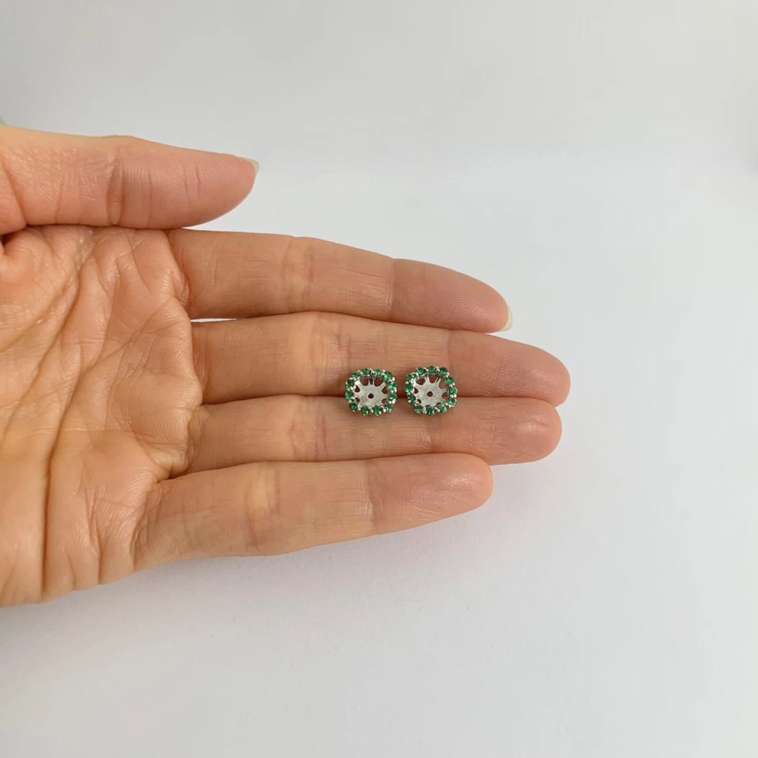 Tsavorite Green Garnet Earring Jackets Enhancers 14K White Gold 1.50 CTW Studs - 3
