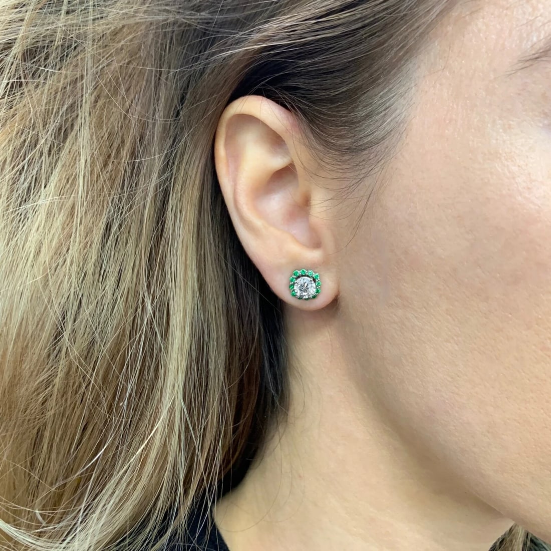 Tsavorite Green Garnet Earring Jackets Enhancers 14K White Gold 1.50 CTW Studs - 6
