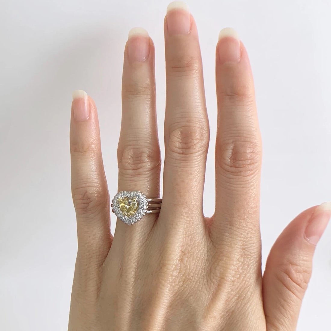 GIA Fancy Yellow Heart Diamond Pave Halo Ring 18K White Gold 1.21 CTW - 4