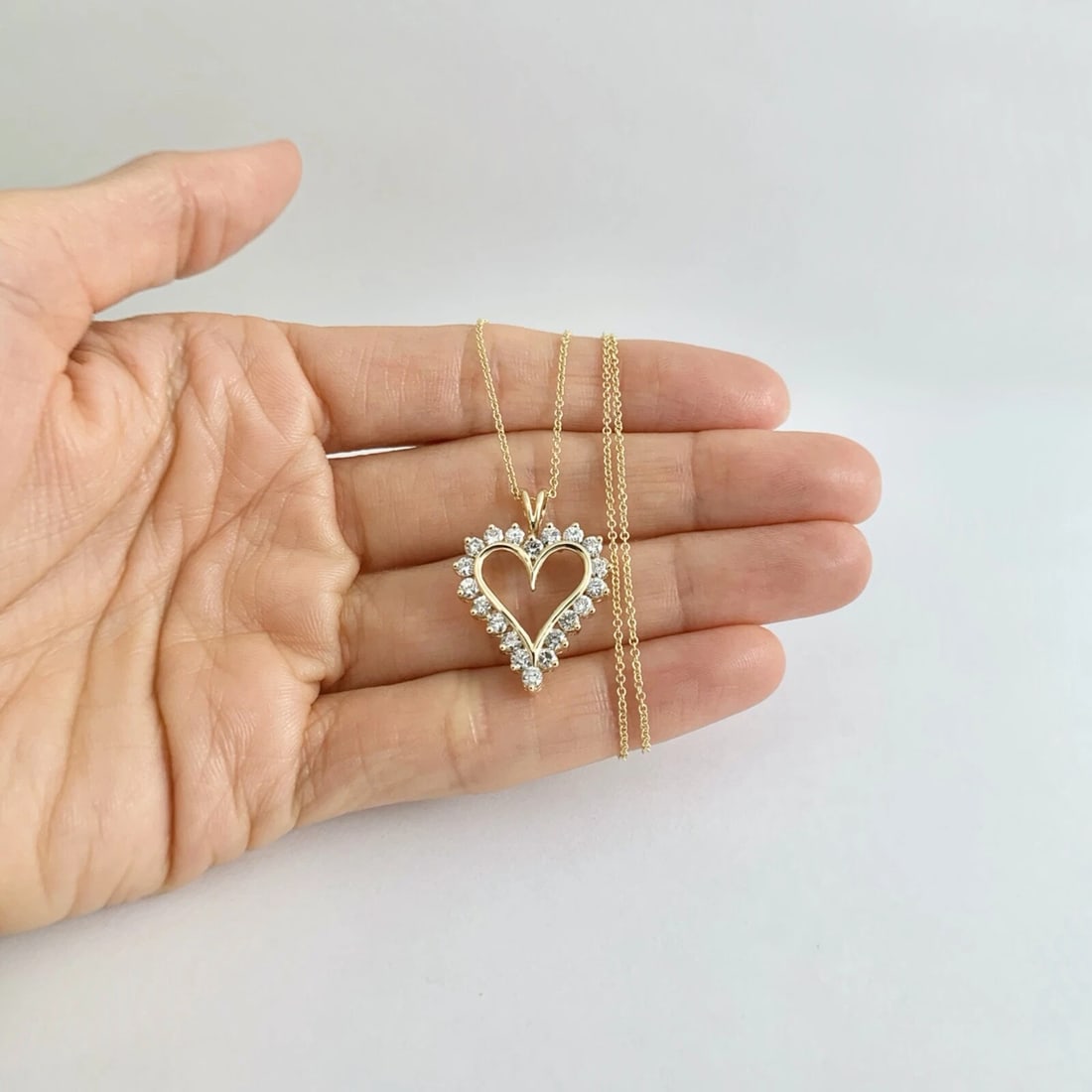 Open Heart Diamond Pendant Necklace 14K Yellow Gold, 1.10 CTW, 4.69 Grams - 3