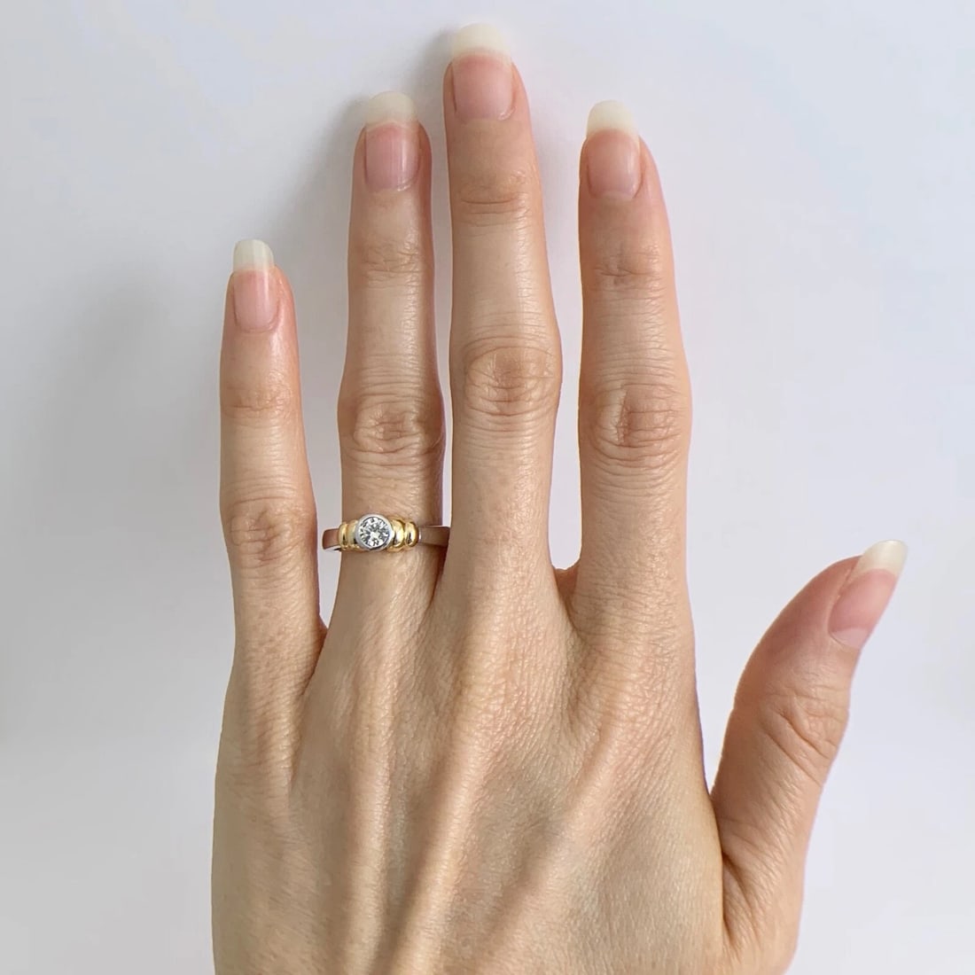 Two-Tone Round Bezel Diamond Ring 18K White Yellow Gold .32 CT - 3