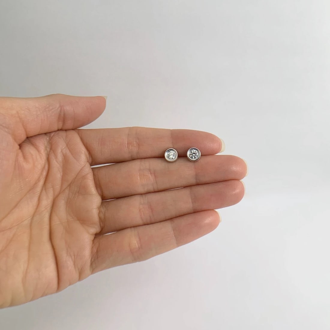 Round Diamond Bezel Stud Earrings Two-Tone 14K White Yellow Gold .52 CTW, 1.23 G - 3
