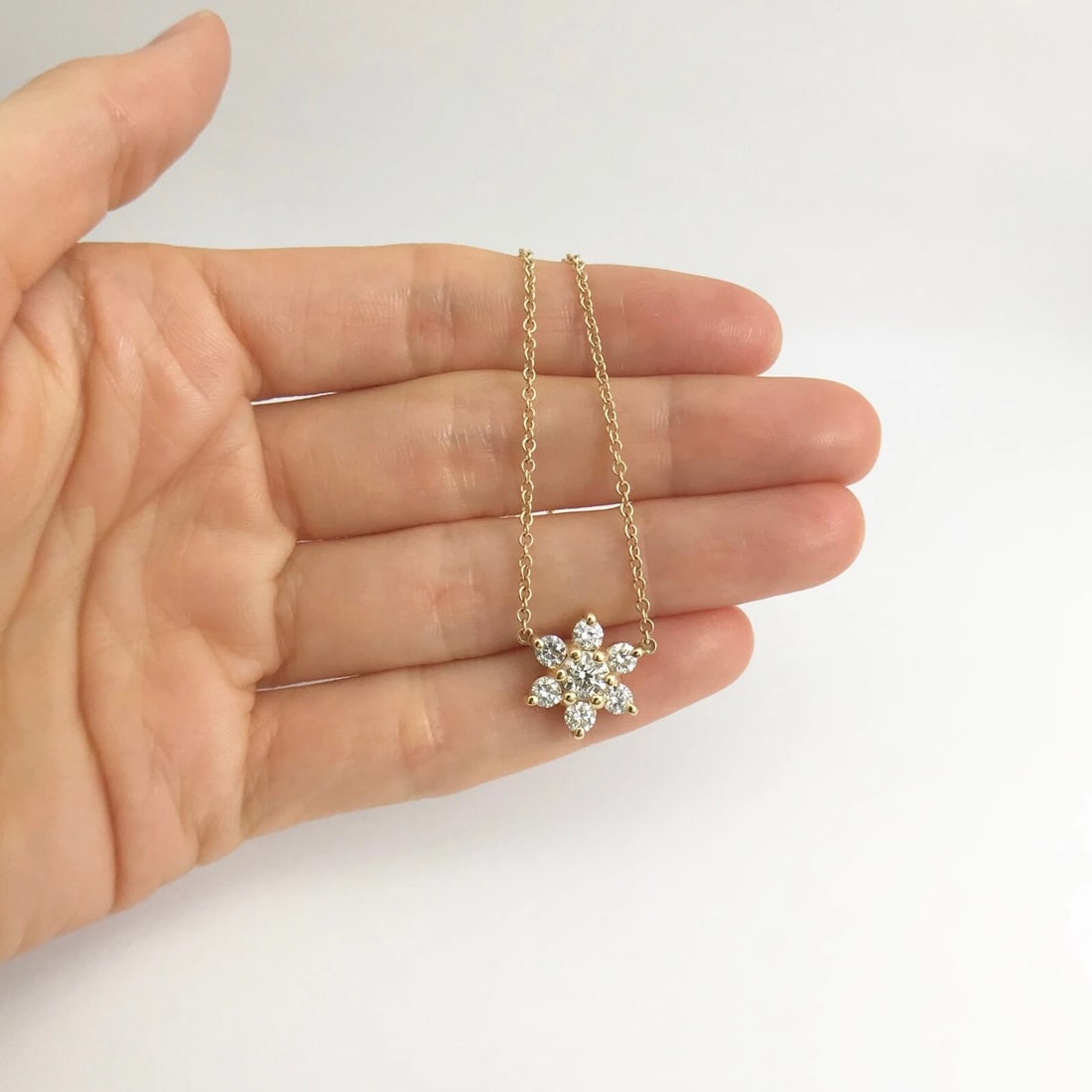 Round Diamond Flower Cluster Pendant Necklace 14K Yellow Gold, 1.40 CTW - 4