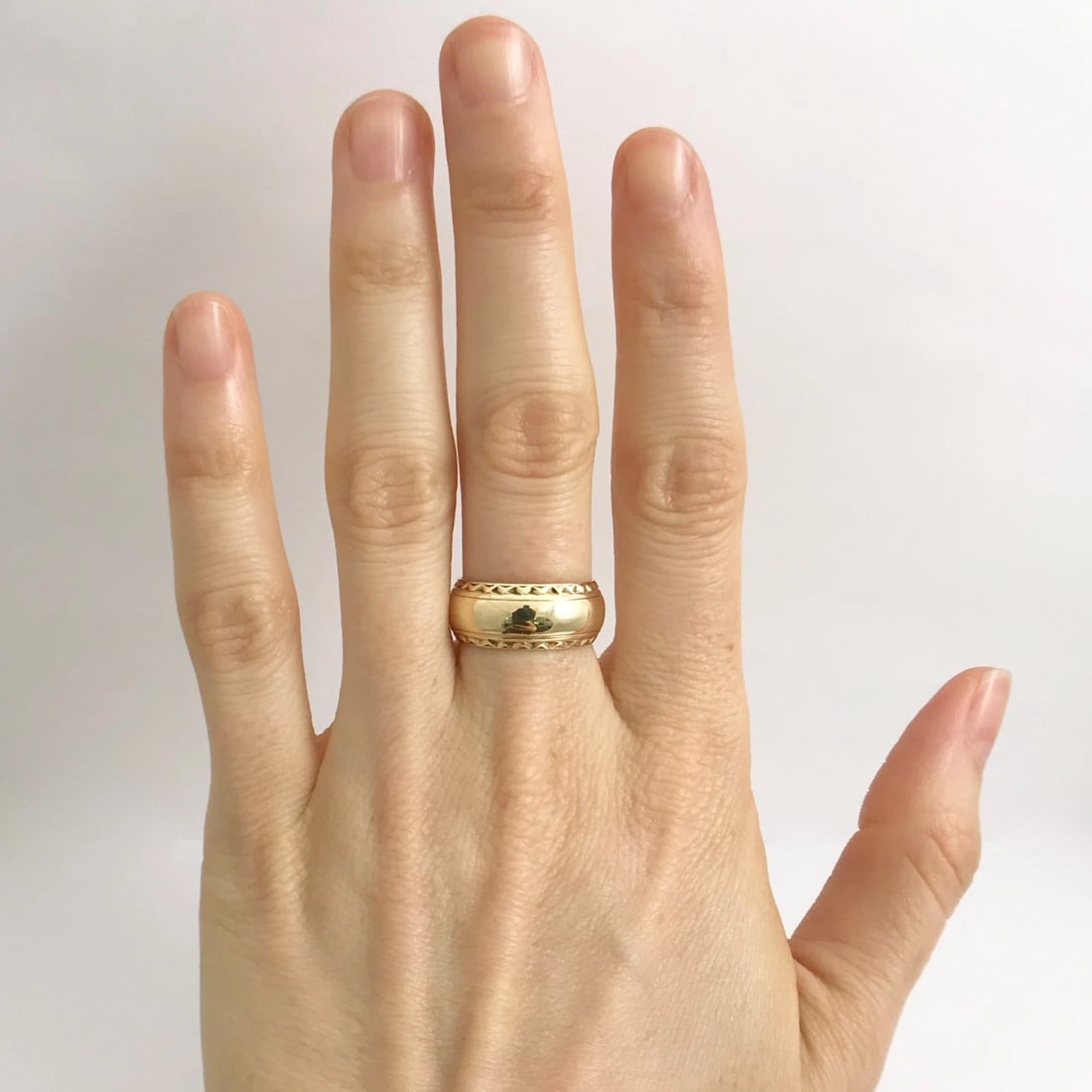 Wide Ornate Crimped Edge Band Ring in 14K Yellow Gold, Size 5.5, 8 mm, 6.8 Grams - 3