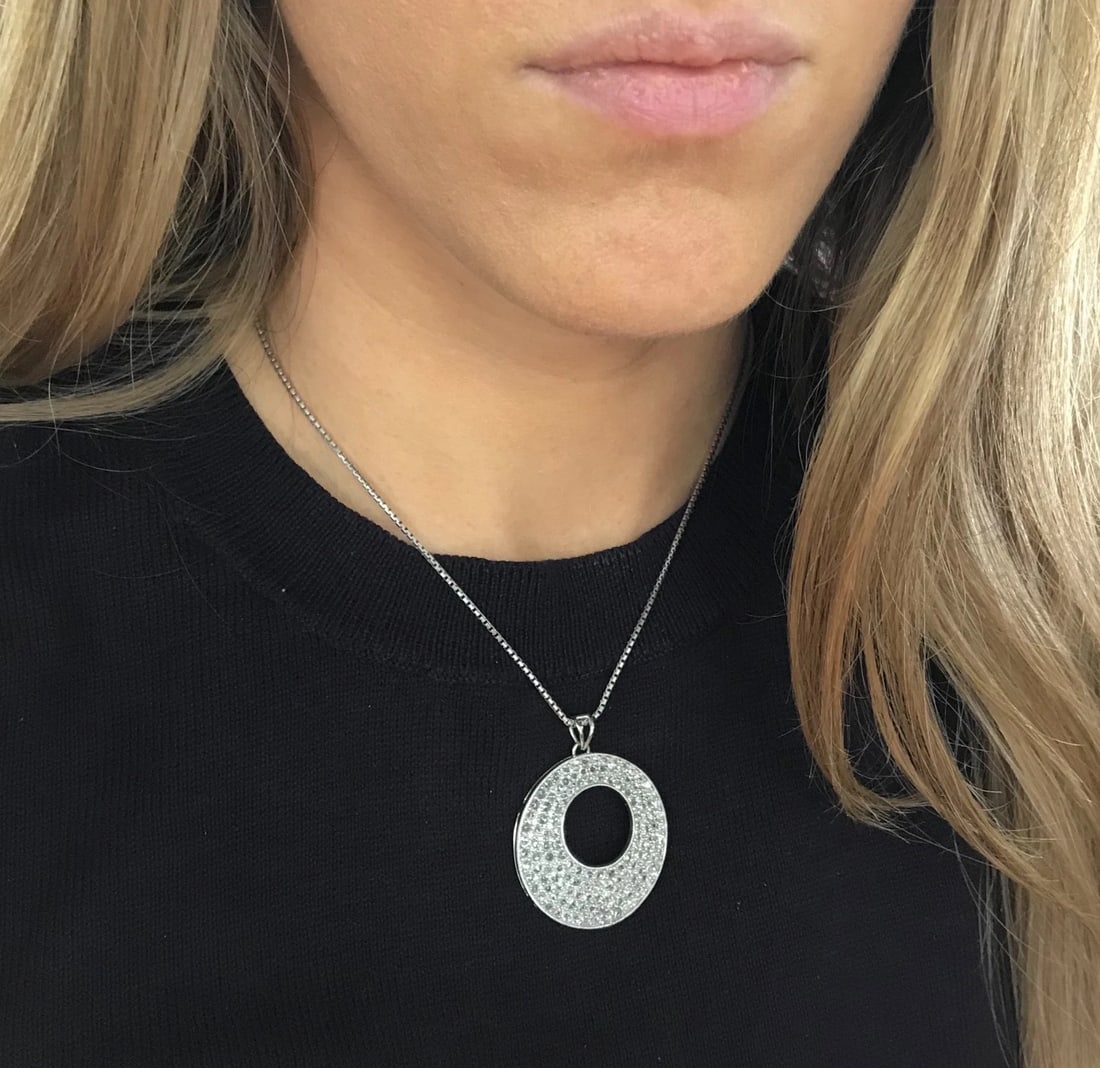 Italian Rose Cut Diamond Open Circle Pendant Necklace 18K White Gold, 3.06 CTW - 7