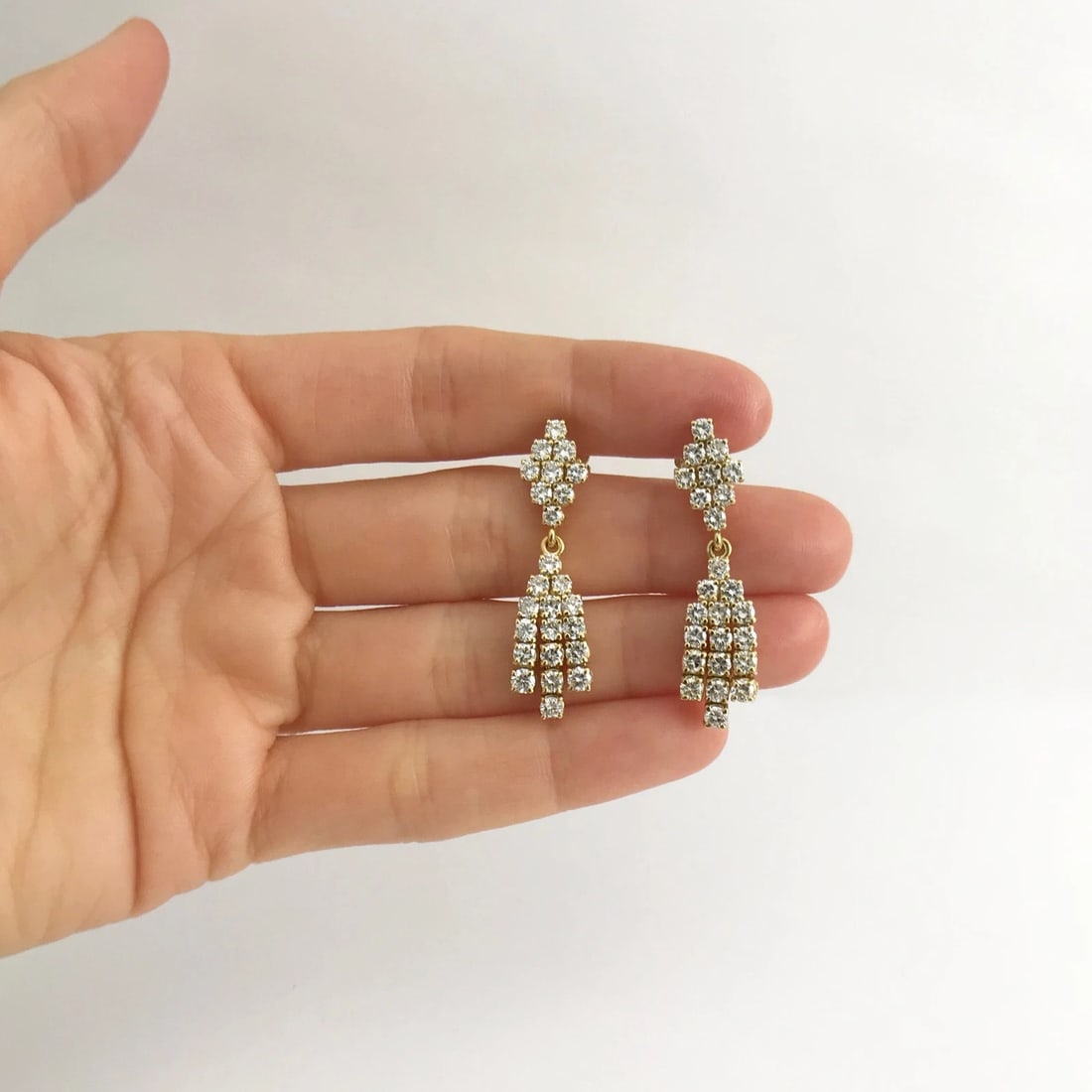 Diamond Chandelier Dangle Drop Earrings 18K Yellow Gold, 3.02 CTW, 10.06 Grams - 3