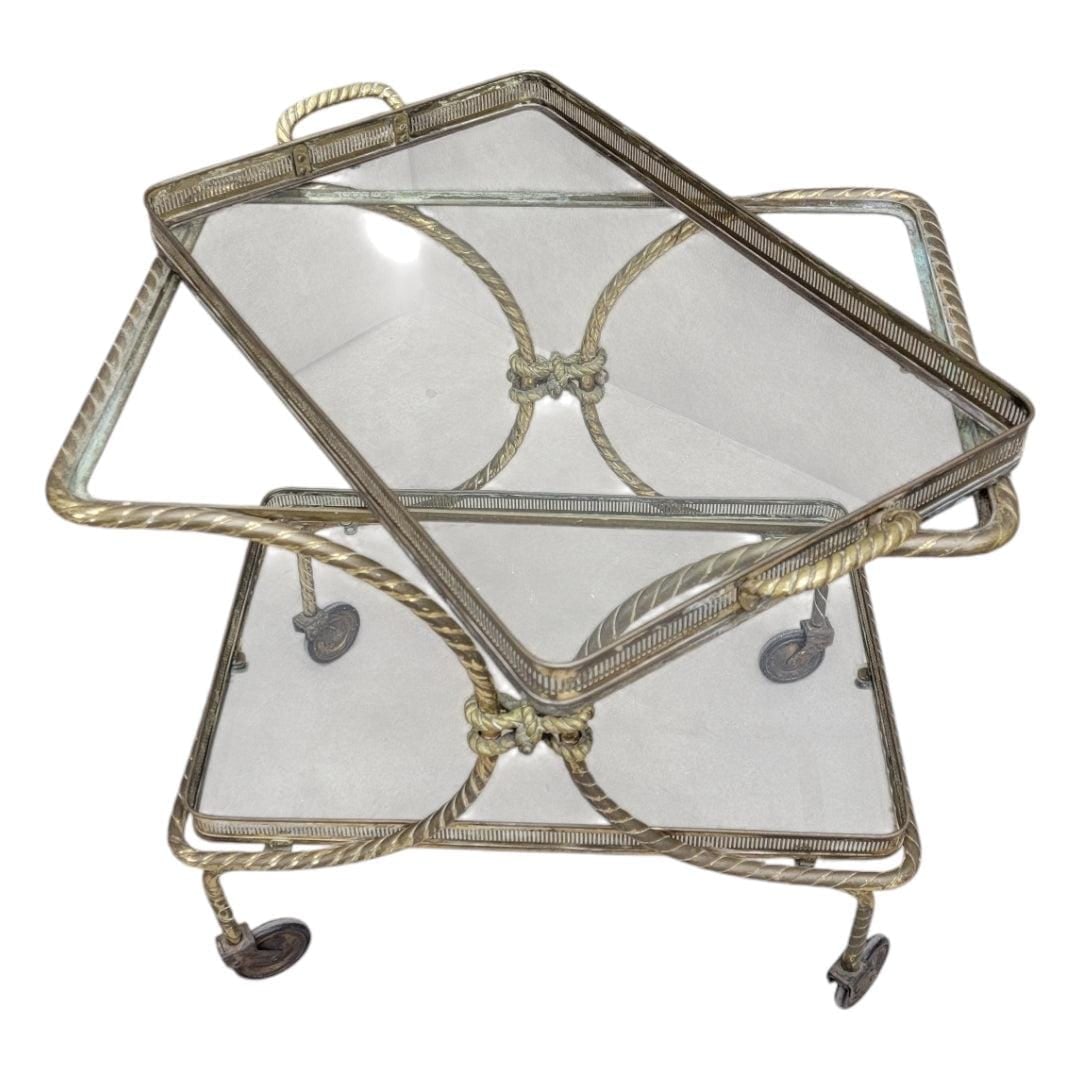 Mid Century French Bagues Style Brass Rope Bar Cart - 4