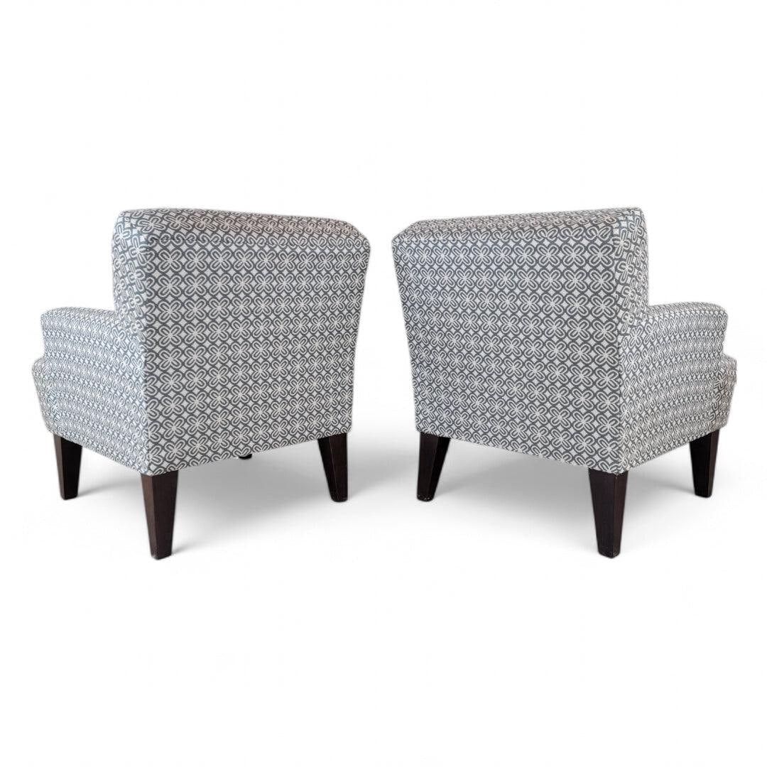 Vintage Contemporary Set of Retro Blue & Cream Print Club Chairs, Pair - 3