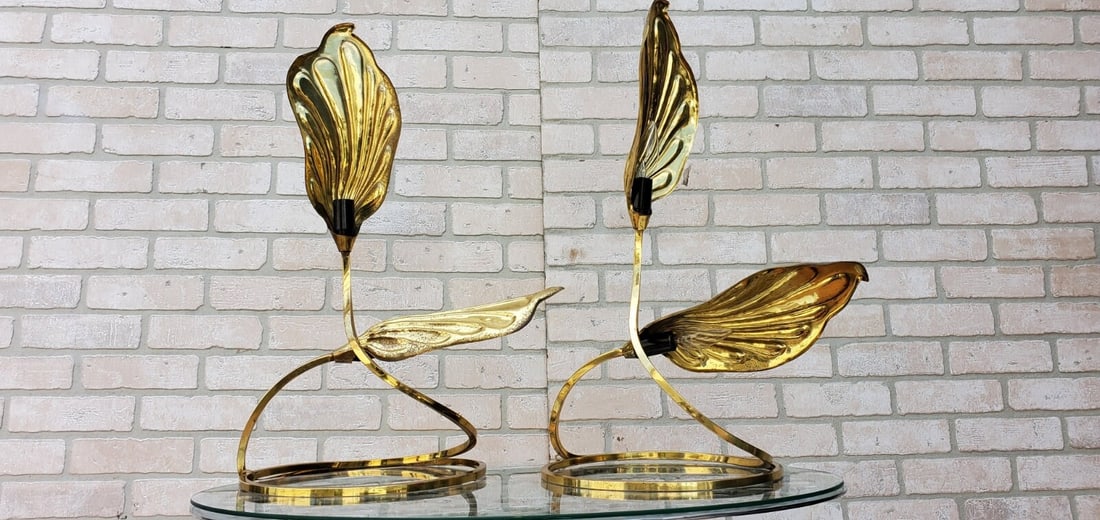 Mid Century Modern Italian Brass Double Leaf Desk Lamp by Carlo Giorgi & Tommaso Barbi - 2