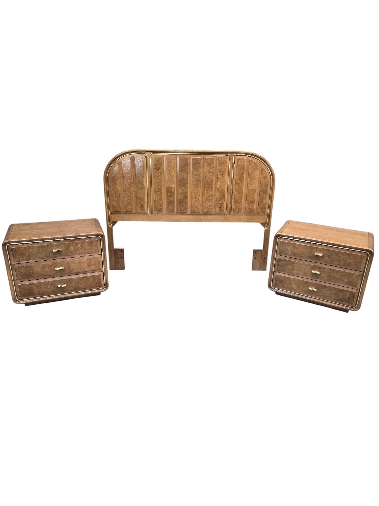 Mid Century Modern Headboard and Nightstands Set by American of Martinsville - 4