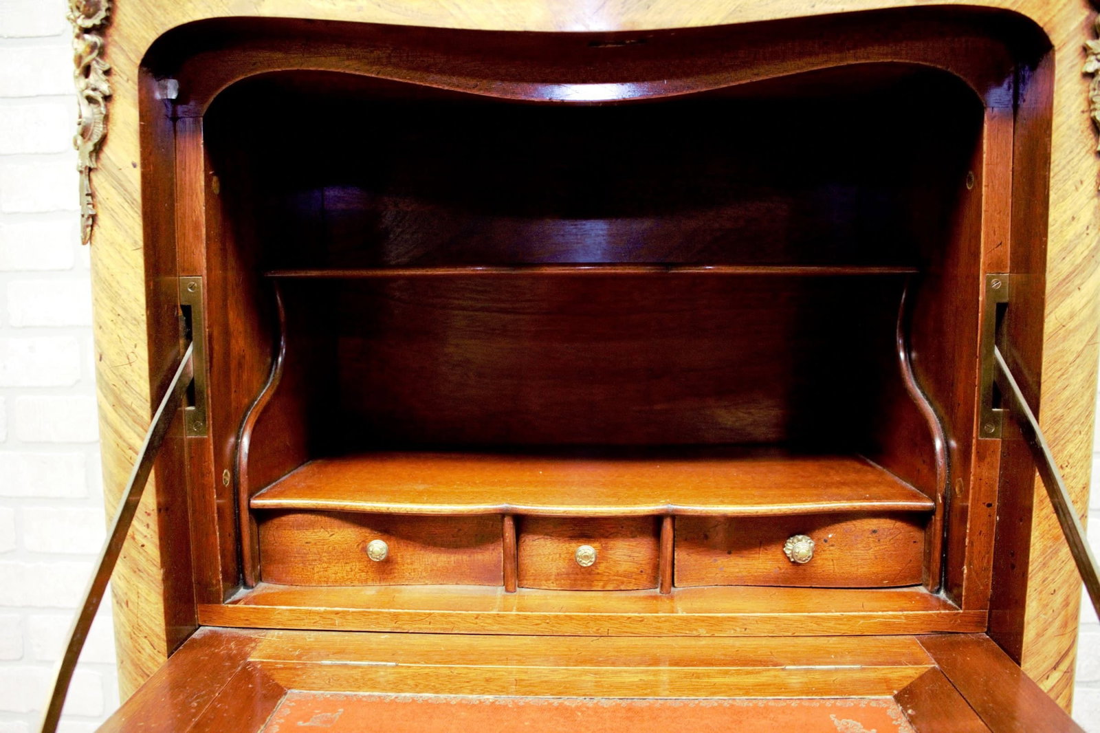 Antique French Louis XV Style Marquetry Flip Down Secretary Writing Chest with Marble Top - 8