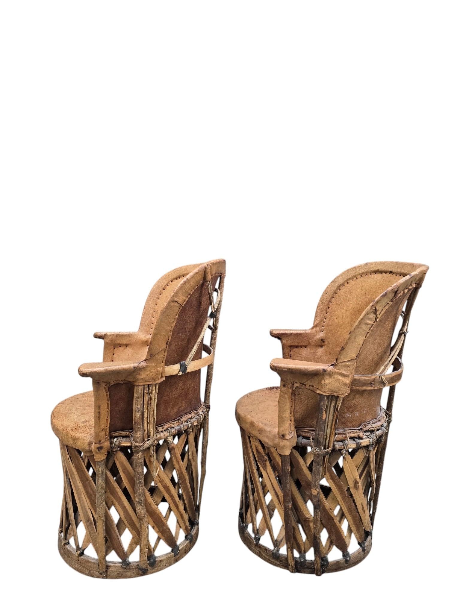 Vintage Native American Leather and Wood Chairs - Pair - 2