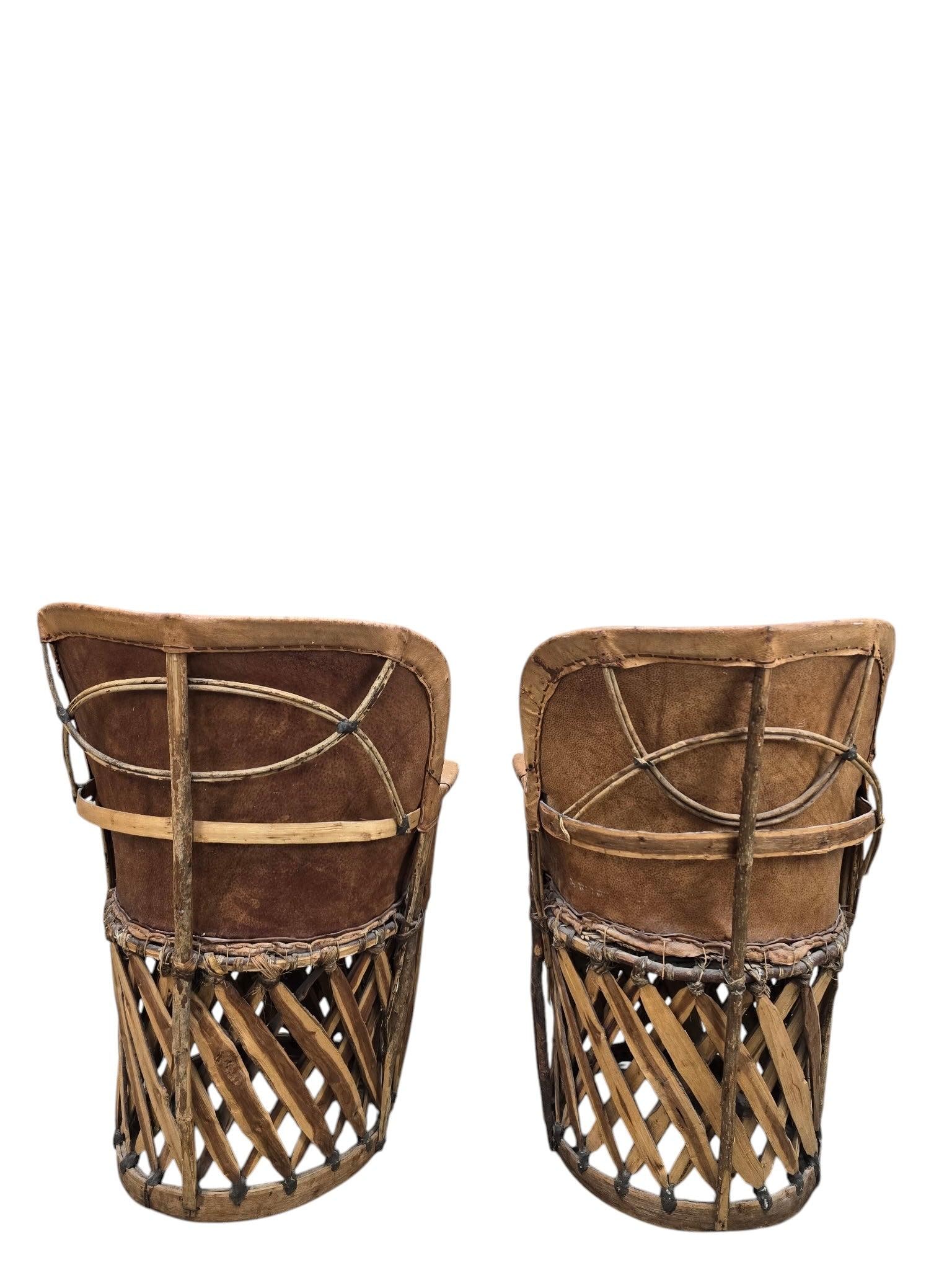 Vintage Native American Leather and Wood Chairs - Pair - 3