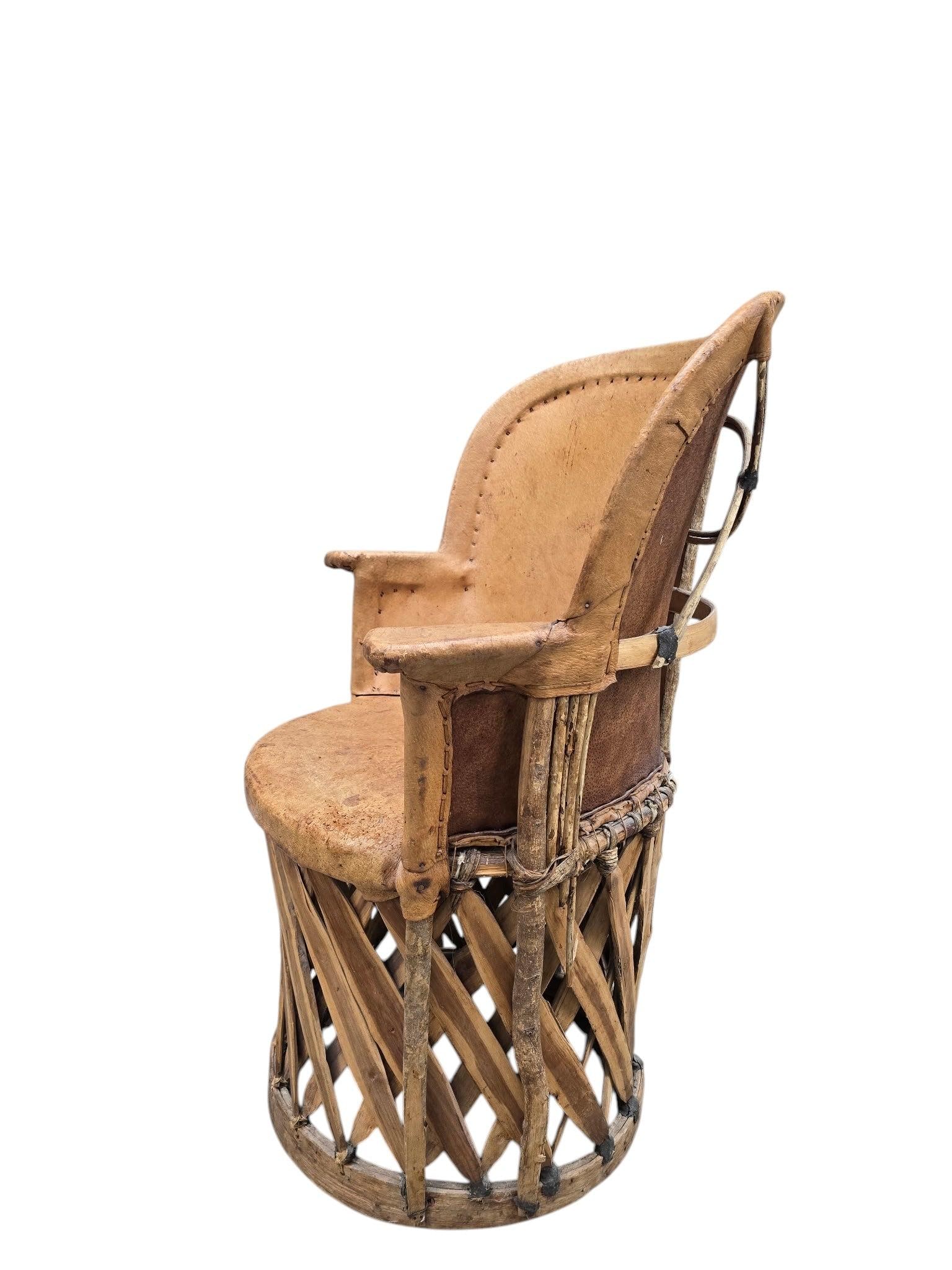 Vintage Native American Leather and Wood Chairs - Pair - 6