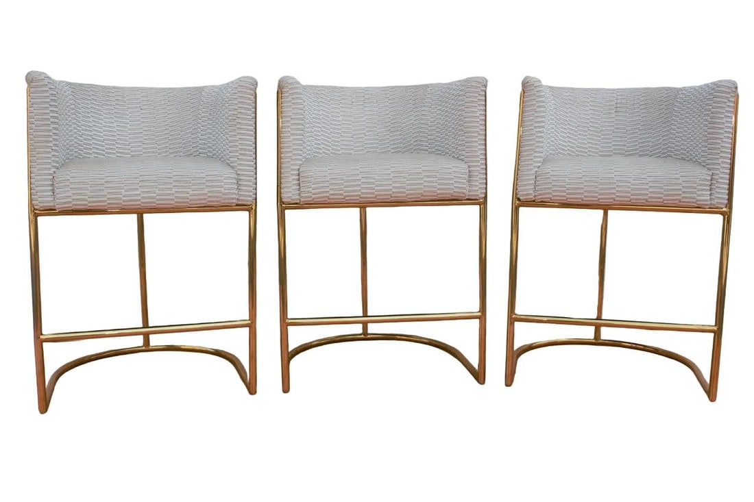 Mid Century Modern Barrel Back Bar Stools Newly Reupholstered - Set of 3 - 4
