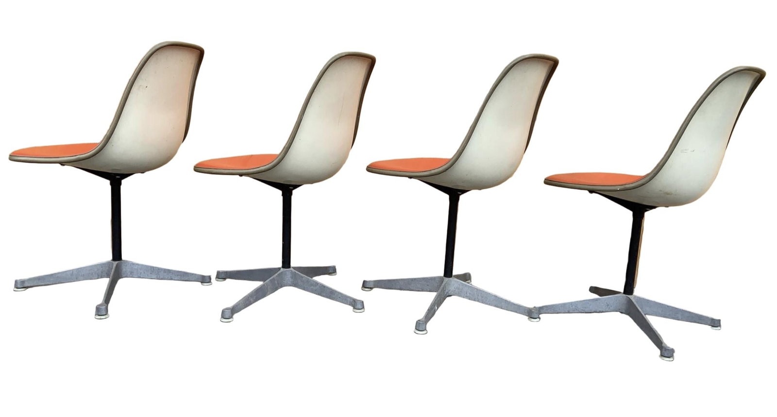 Mid Century Herman Miller Swivel Shell Chairs - Set of 4 Orange Vinyl - 7