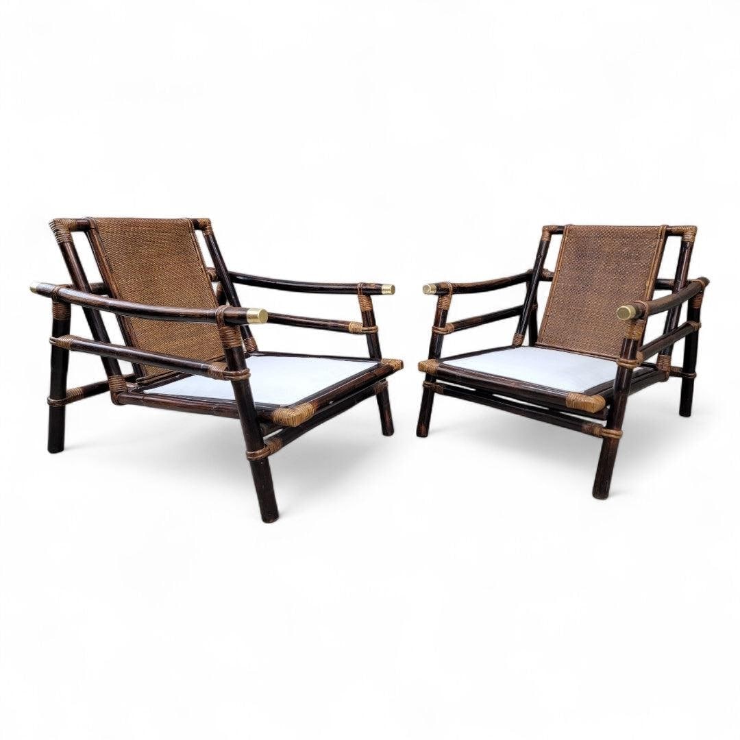 Vintage Pagoda Bamboo Rattan Lounge Chairs by Ficks Reed - Set of 2 - 4