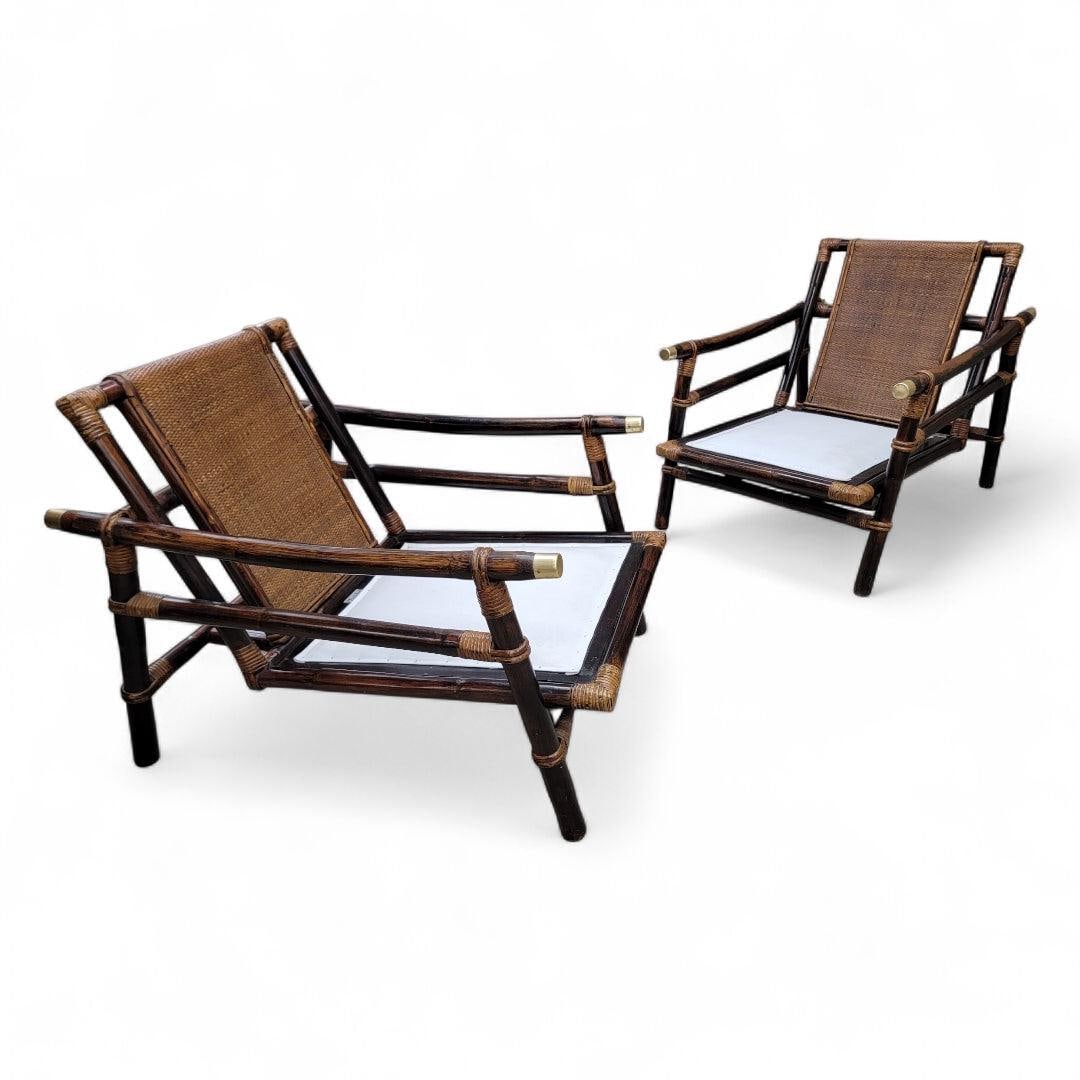 Vintage Pagoda Bamboo Rattan Lounge Chairs by Ficks Reed - Set of 2 - 6