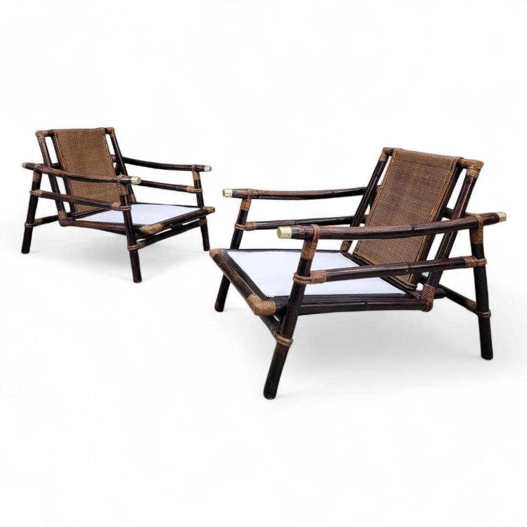 Vintage Pagoda Bamboo Rattan Lounge Chairs by Ficks Reed - Set of 2 - 7