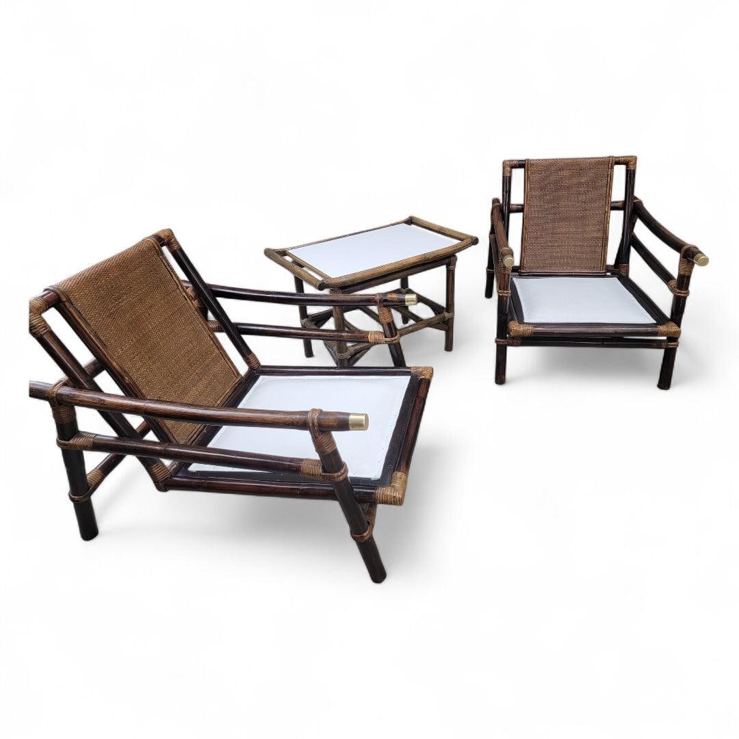 Vintage Pagoda Bamboo Rattan Lounge Chairs by Ficks Reed - Set of 2 - 8