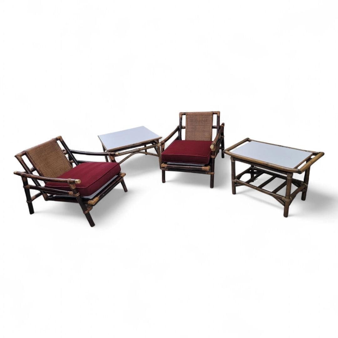 Vintage Pagoda Bamboo Rattan Lounge Chairs by Ficks Reed - Set of 2 - 9